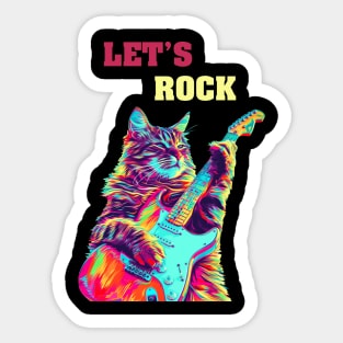 Lets Rock Cat Music Sticker